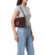 PINKO LOVE SATCHEL Schultertasche aus Wildleder Burgunder-Antikgold - Damentaschen - 2