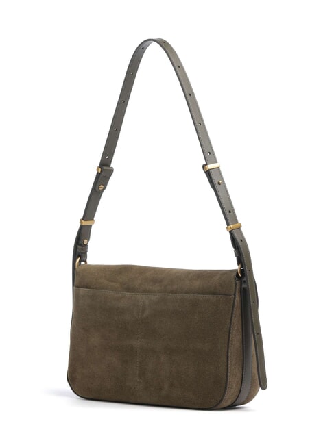 LOVE SATCHEL Schultertasche aus Wildleder Dunkelolivgr&uuml;n-Antikgold - Damentaschen