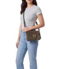 PINKO LOVE SATCHEL Mini-Schultertasche aus Leder Dunkelolivgr&uuml;n-Antikgold - Damentaschen - 2