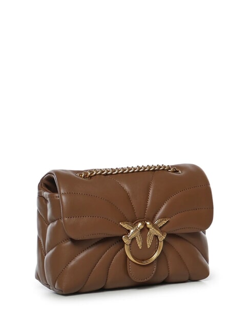 LOVE PUFF MINI Mini-Umh&auml;ngetasche aus Nappa Cognacbraun-Antikgold - Damentaschen