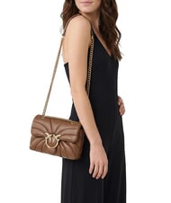 PINKO LOVE PUFF MINI Mini-Umh&auml;ngetasche aus Nappa Cognacbraun-Antikgold - Damentaschen - 5