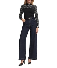 GUESS MOCK NECK AUBREY 4G Slim Fit Pullover schwarzer, ged&auml;mpfter Stein - Damenpullover - 4