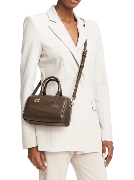 OLIVIA Lederhandtasche mit Schulterriemen schlammiges Grau - Damentaschen