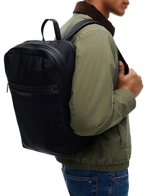 TH NYLON Rucksack mit Vordertasche Schwarz - Rucks&auml;cke f&uuml;r Schule &amp; Freizeit