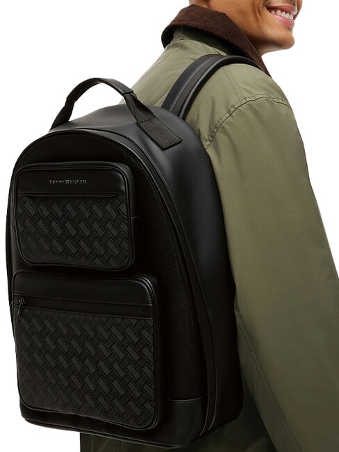 TH MODERN Rucksack mit doppelter Vordertasche Schwarz - Rucks&auml;cke f&uuml;r Schule &amp; Freizeit
