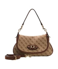 GUESS SAMANTHA Schultertasche mit Schultergurt Latte-Logo / braun - Damentaschen - 3