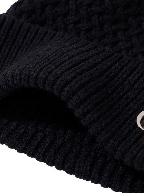 KNITTED Kappe mit Umschlag und Logo an der Seite SCHWARZ - M&uuml;tzen/H&uuml;te