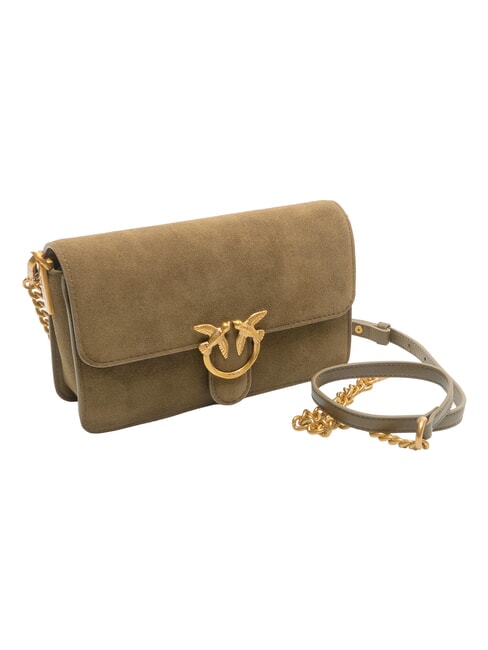 LOVE ONE SLOUCHY Kleine Schultertasche aus Leder Dunkelolivgr&uuml;n-Antikgold - Damentaschen