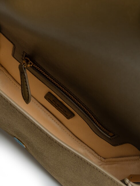 LOVE ONE SLOUCHY Kleine Schultertasche aus Leder Dunkelolivgr&uuml;n-Antikgold - Damentaschen